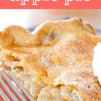 Slice of apple pie with top crust and a scoop of vanilla ice cream with a fork and text homemade apple pie Add Salt & Serve
