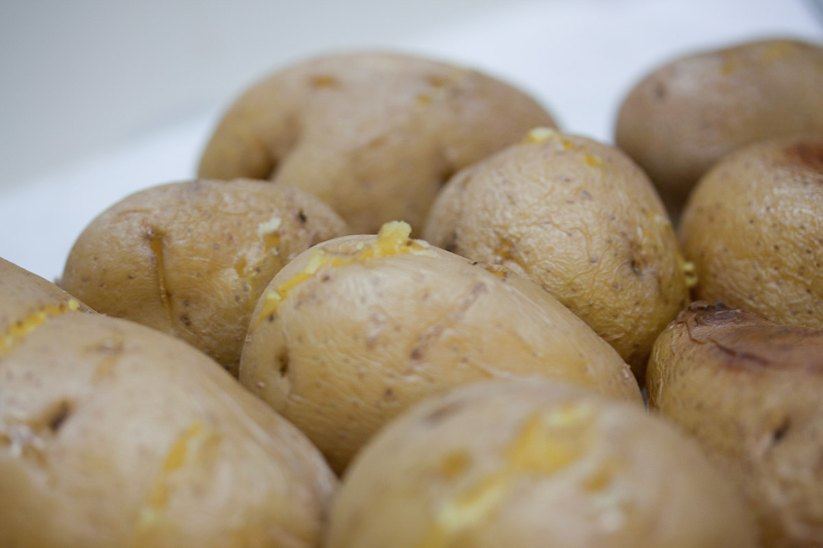 several baked potatoes