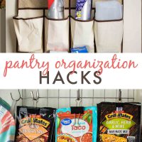Pantry organization hacks: packets on clips & hooks and baggies in an over the door shoe organizer