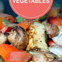 Balsamic grilled vegetables with text Grilled Balsamic Vegetables - Add Salt & Serve logo