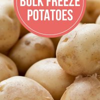 Image of raw potatoes with text How to bulk freeze potatoes