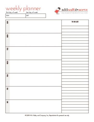 screenshot of weekly planner page with to do list