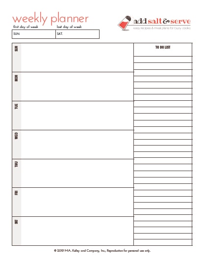 screenshot of weekly planner page with to do list