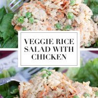 Veggie rice salad with chicken served on lettuce leaves