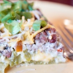 Chili Relleno Casserole on a plate with a fork.