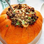 ground beef and rice dinner in a pumpkin