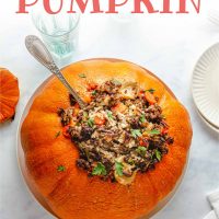 ground beef and rice dinner in a pumpkin