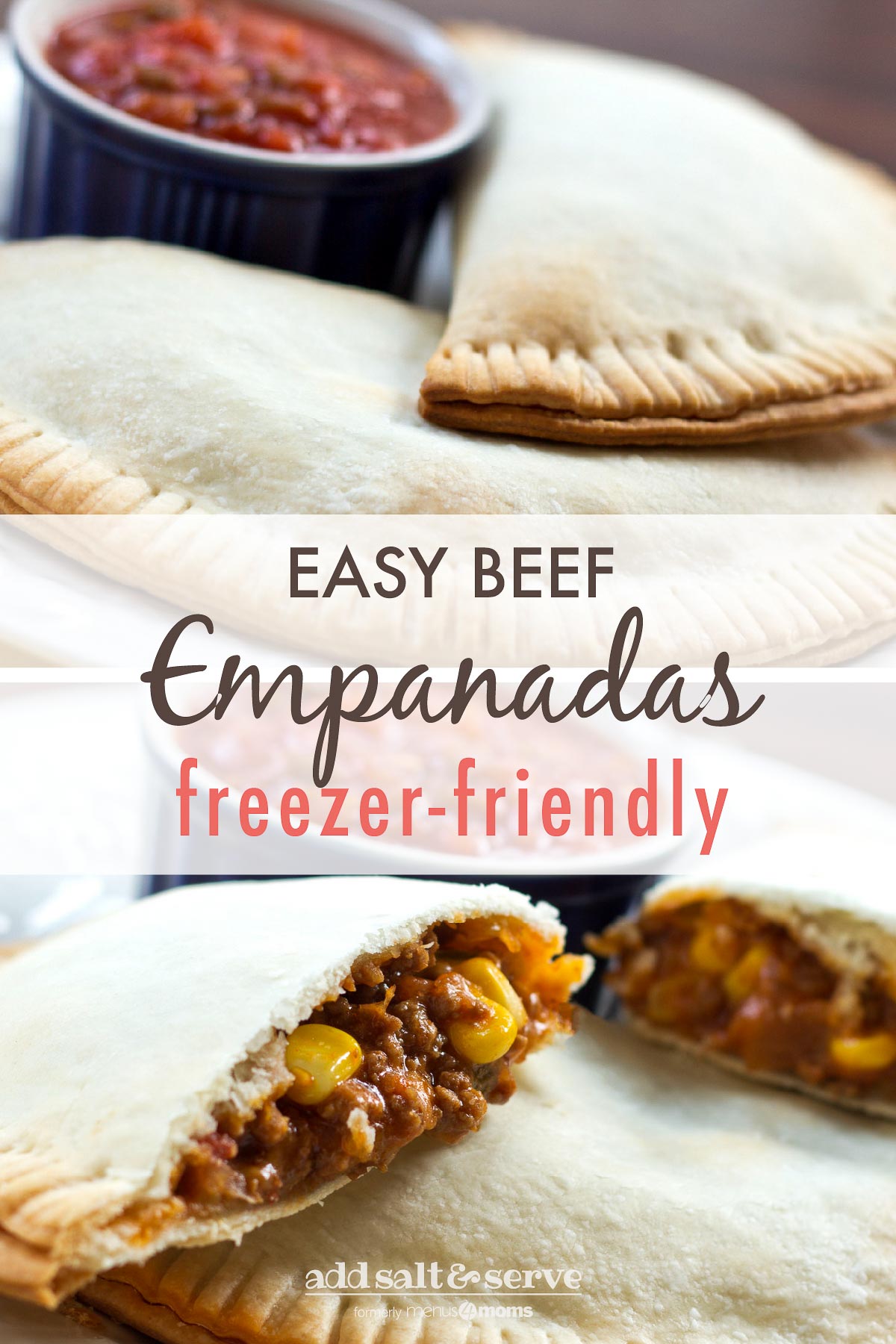 Corn and ground beef empanadas with salsa