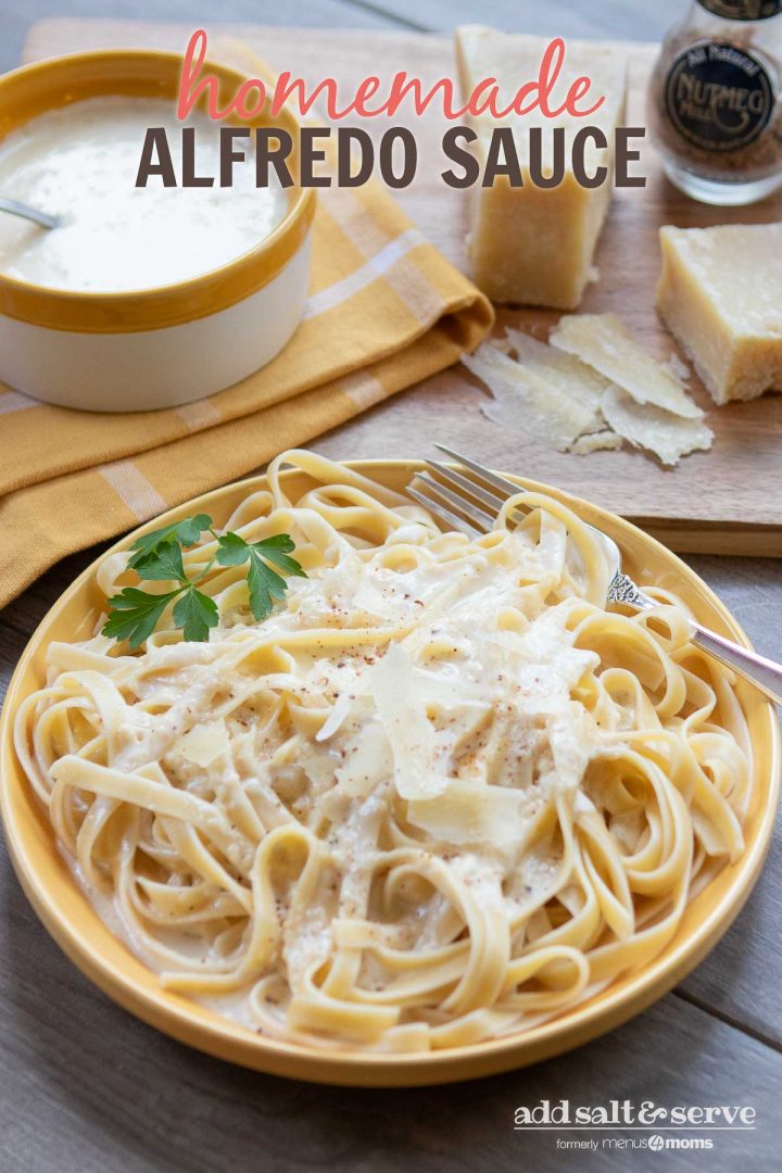 Homemade Alfredo sauce over fettuccine