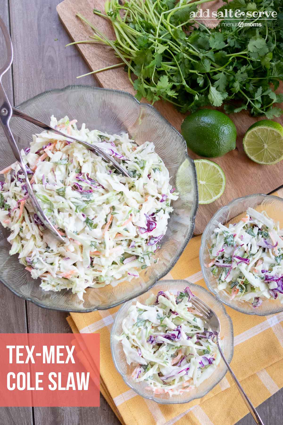 Tex-Mex Cole Slaw, limes, and cilantro