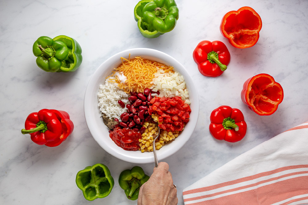 Ingredients for Easy Slow Cooker Southwestern Stuffed Peppers with Cheese