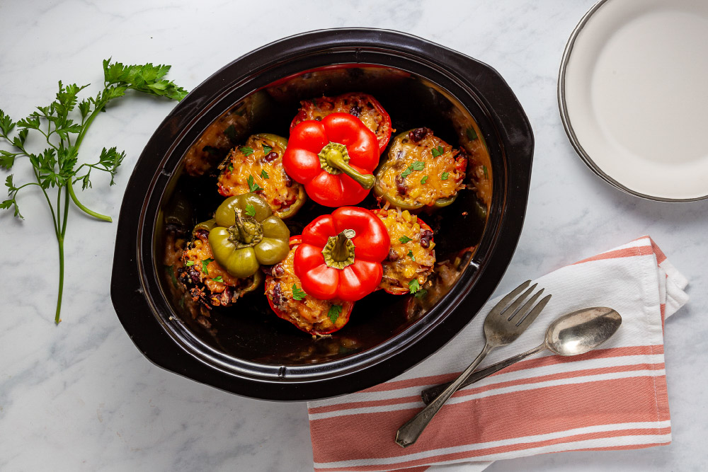 Easy Slow Cooker Southwestern Stuffed Peppers with Cheese