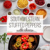 Southwestern Stuffed Peppers with Cheese ingredients and in slow cooker