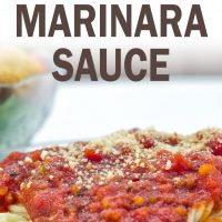 Spaghetti topped with marinara sauce and grated parmesan cheese; text crockpot marinara sauce add salt & serve formerly menus4moms