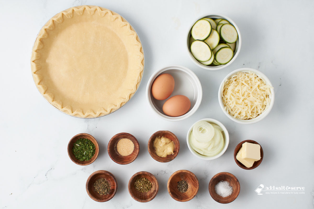 Ingredients for Zucchini Quiche.