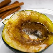 Candied acorn squash with a spoon