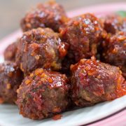 Barbecue meatballs on a white plate