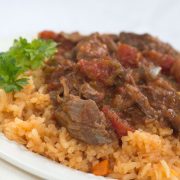 Ropa Vieja stew on a bed of rice