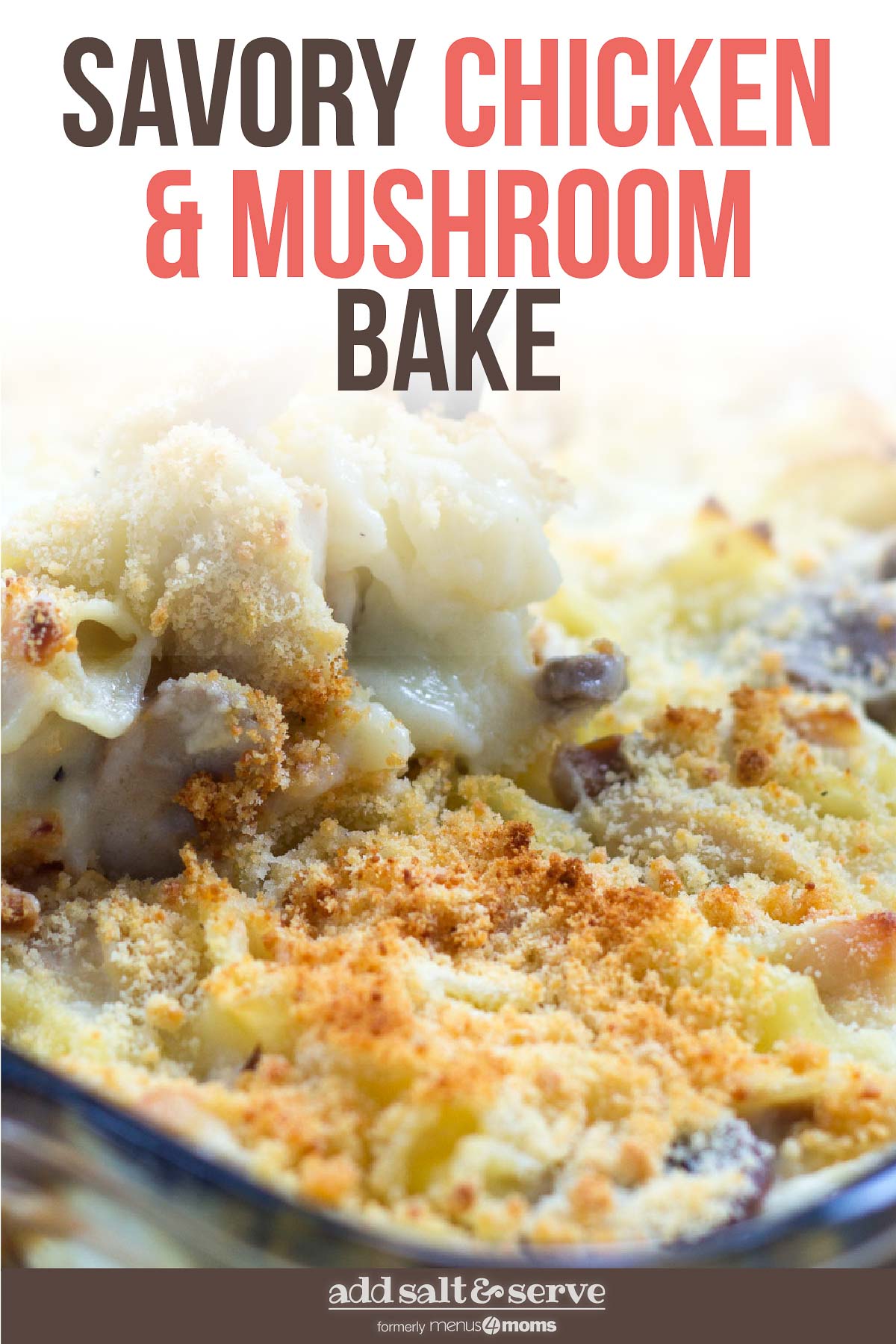 A dish of Savory Chicken and Mushroom Bake