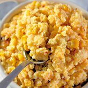 A bowl of Crock Pot Corn Casserole