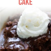 Homemade Hot Fudge Cake topped with whipped cream