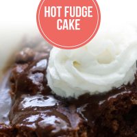 Homemade Hot Fudge Cake topped with whipped cream