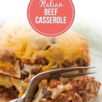 A slice of Layered Italian Beef Casserole being cut by a fork