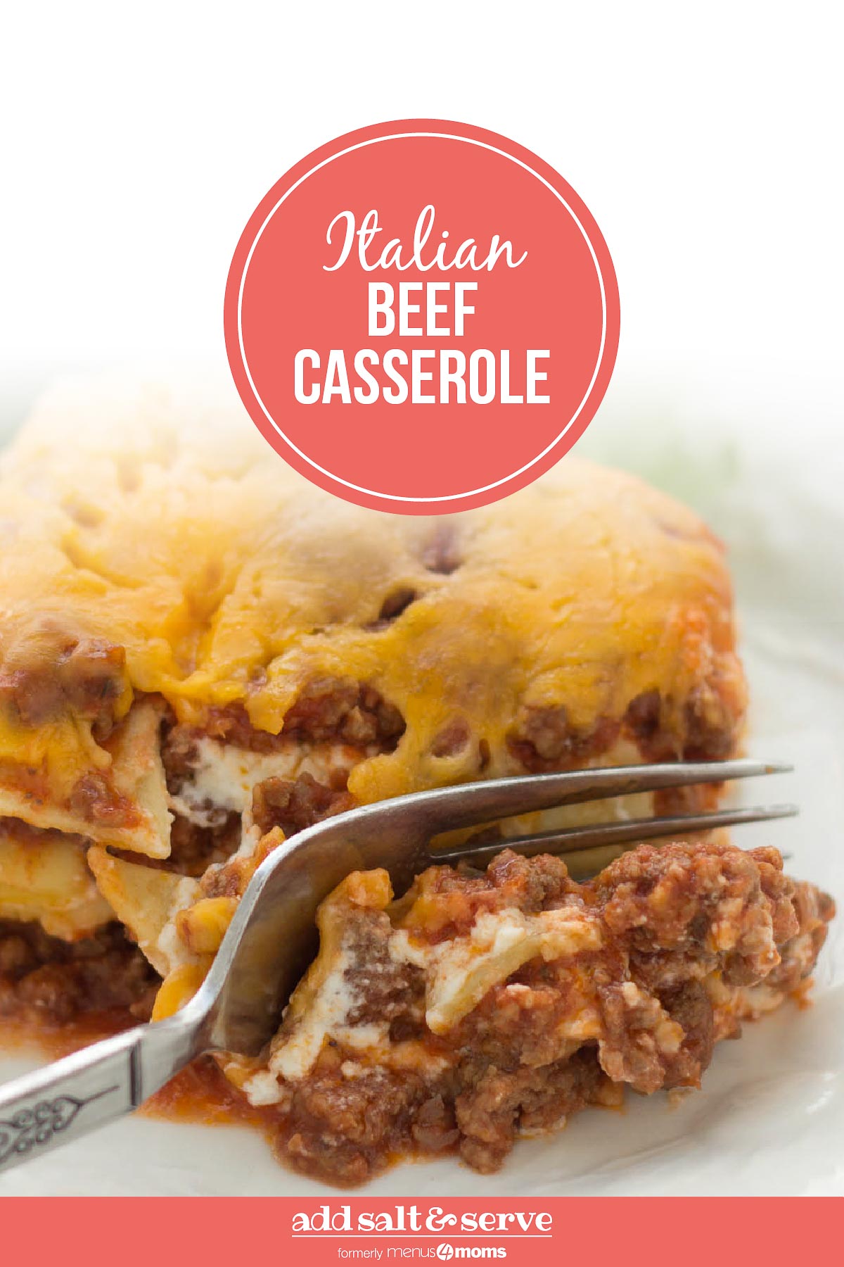 A slice of Layered Italian Beef Casserole being cut by a fork