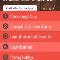 Free Meal Plan for Week 2 (Group 1): Cheeseburger Soup, Crockpot BBQ Chicken Dinner, Layered Italian Beef Casserole, Black Bean Soup, Cowboy Hotdogs - Visit Add Salt & Serve for recipes