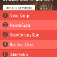 Free Meal Plan for Week 27 (Group 1): Shrimp Scampi, Mexican Ravioli, Simple Salisbury Steak, Basil Lime Chicken, Skillet Kielbasa