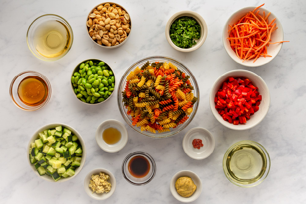 Ingredients for Thai Pasta Salad with Ginger Sesame Dressing