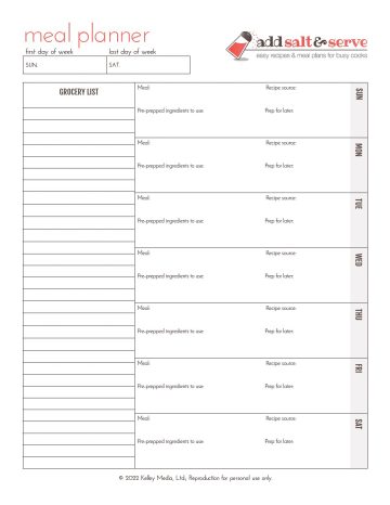 Screenshot of Prep-Ahead meal planner form