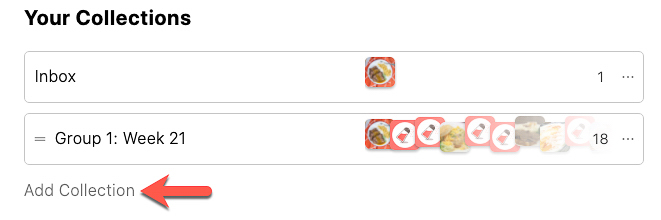 screenshot with arrow pointing to Add Collection