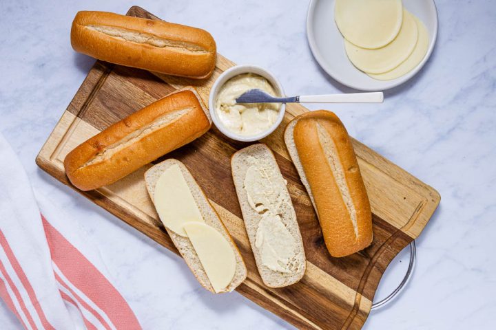 hoagie rolls with horseradish and provolone cheese