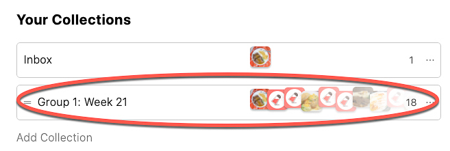 Screenshot of collections with a single collection circled