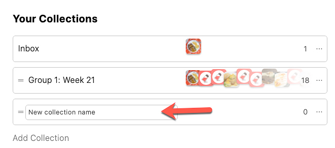 screenshot with arrow pointing to collection name