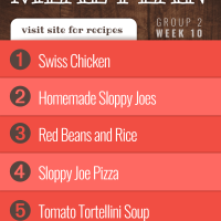 Free Meal Plan for Week 10 (Group 2): Swiss Chicken, Easy Homemade Sloppy Joes, Red Beans and Rice, Sloppy Joe Pizza, Tomato Tortellini Soup