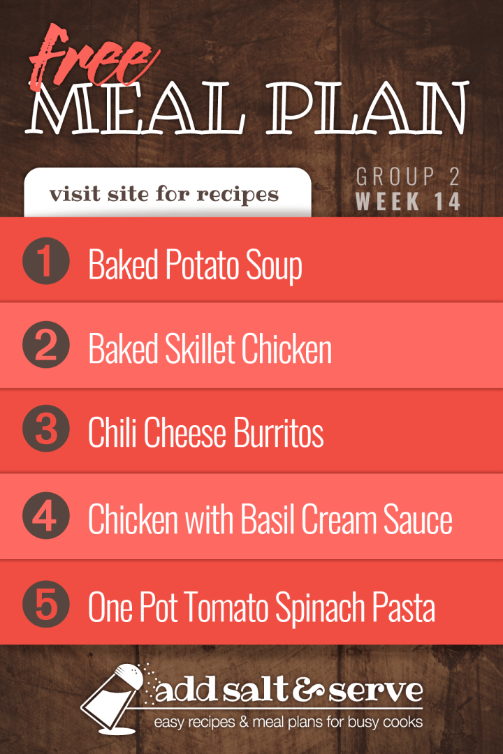 List of meals in week 14 group 2 meal plan