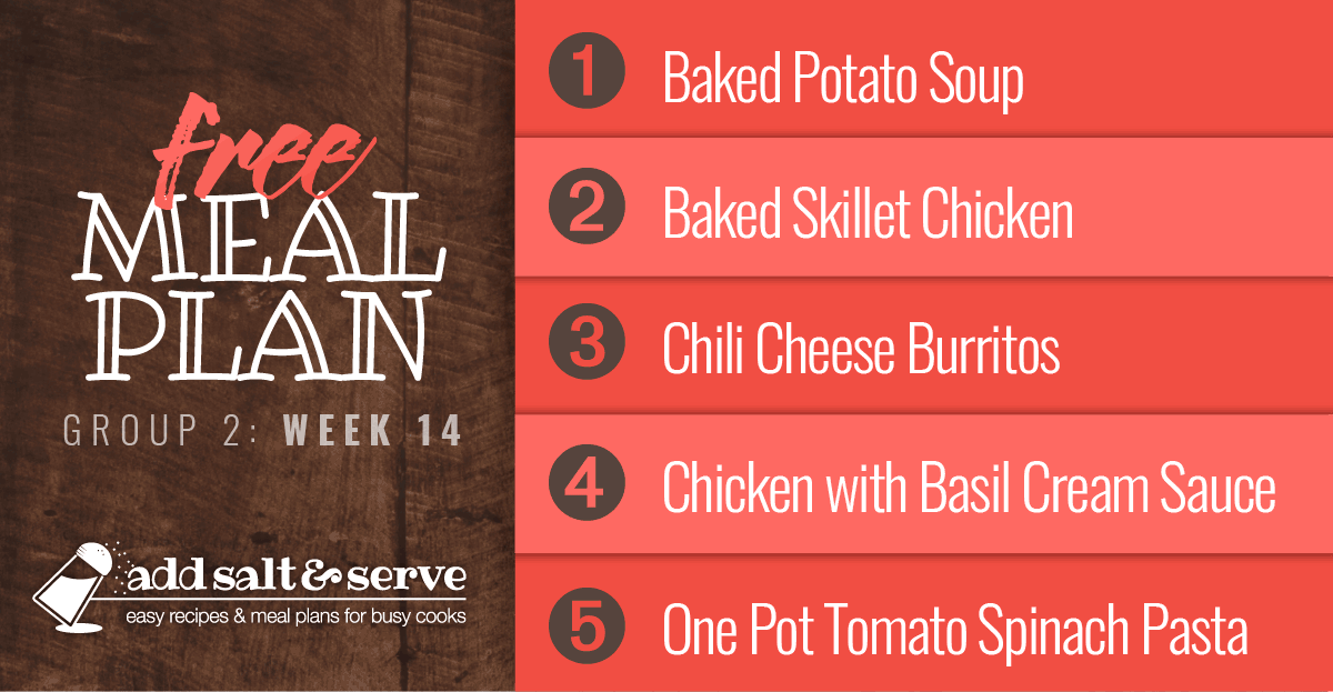 List of meals in week 14 group 2 meal plan