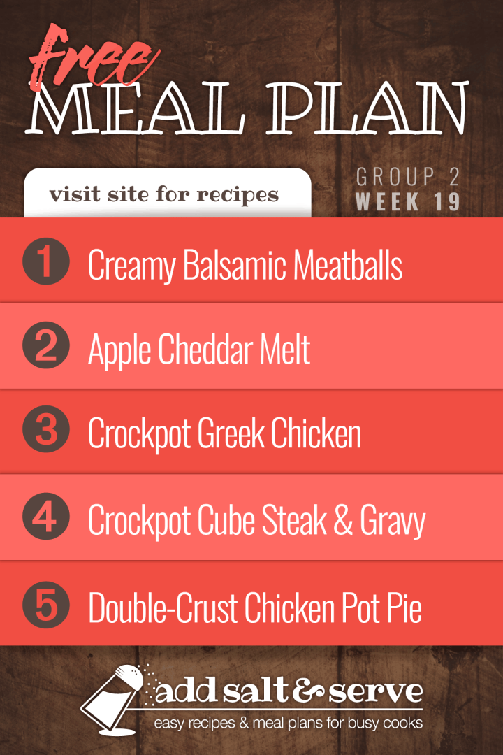 List of recipes in Week 20 (group 2) meal plan