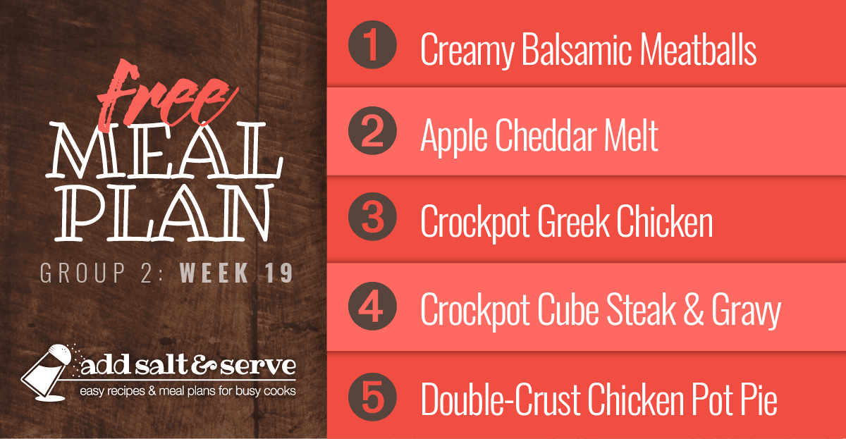 List of recipes in Week 20 (group 2) meal plan