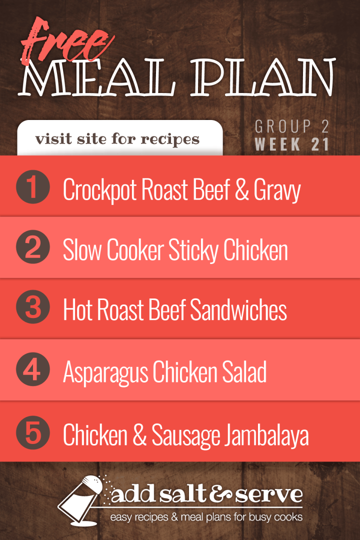 List of recipes in Week 21 meal plan