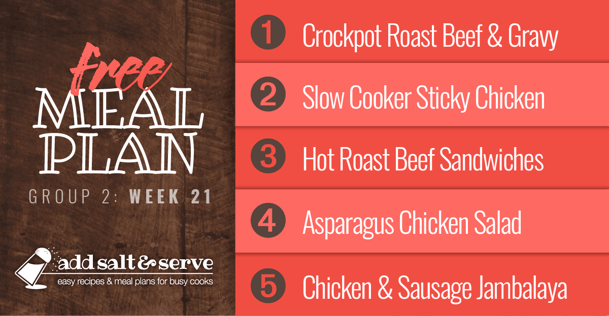 List of recipes in Week 21 meal plan