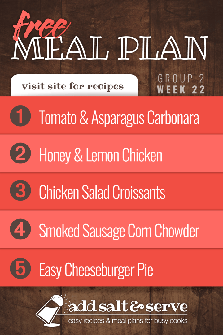 List of meals in Week 22 Meal Plan