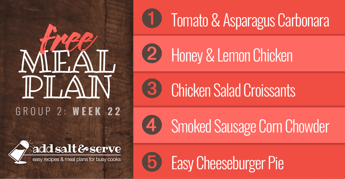 List of meals in Week 22 Meal Plan