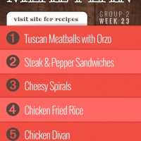 List of meals in Week 23 (Group 2) meal plan.