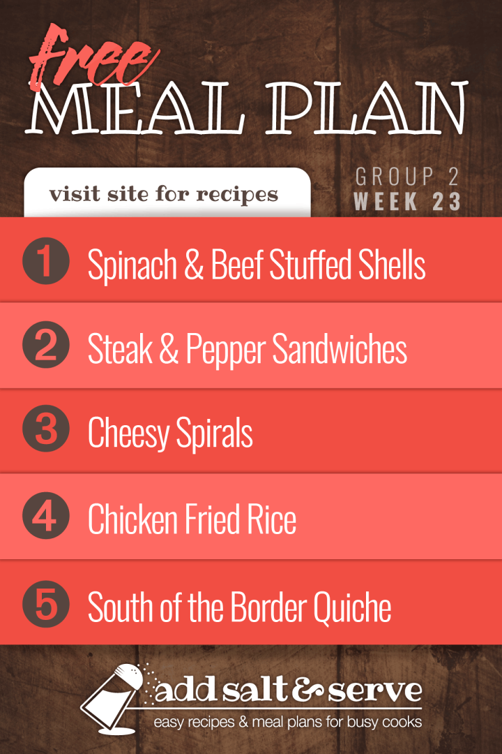List of meals in Week 23 (Group 2) meal plan