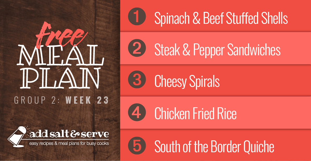 List of meals in Week 23 (Group 2) meal plan