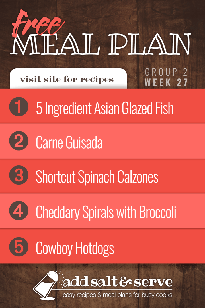 List of meals in Week 27 Group 2 meal plan