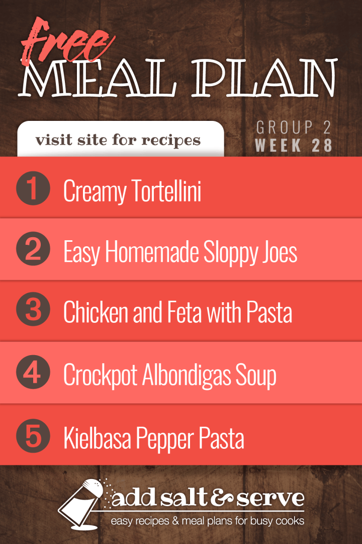 List of recipes in Week 28 meal plan